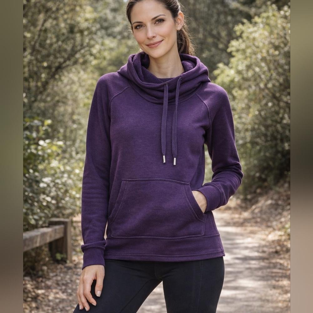 Athleta Purple Cowl Neck Hoodie XS Cozy Athleisure Sweatshirt